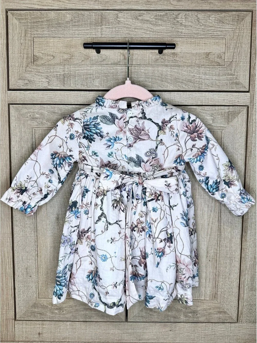 Edgehill Collection Nicola Floral Long Sleeve Ruffle Neck Dress - Sz 12m